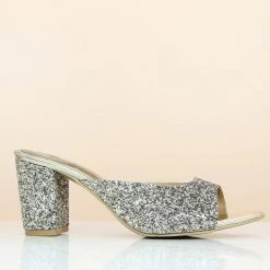 Inc.5 Ethnic GLITTERY BLOCK HEEL MULE-GOLD