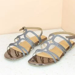 Inc.5 SALE GLITTERY FLAT PARTY SANDAL-GUN METAL