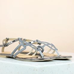 Inc.5 SALE GLITTERY FLAT SANDAL-GUN METAL