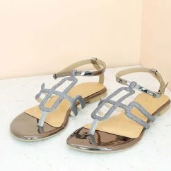 Inc.5 SALE GLITTERY FLAT SANDAL-GUN METAL