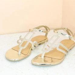 Inc.5 GLITTERY FLAT SANDAL-LIGHT GOLD