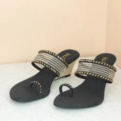 Inc.5 SALE NET DIAMOND VEDGE HEEL-BLACK