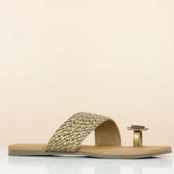 Inc.5 LACED FLAT THONG-ANTIQUE GOLD SALE