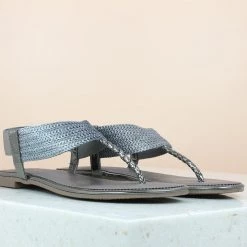 Inc.5 SALE SEQUINS FLAT SANDAL-GUN METAL