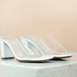 Inc.5 Casual TRANSPARENT BLOCK MULE-WHITE