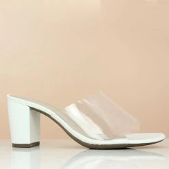 Inc.5 Casual TRANSPARENT BLOCK MULE-WHITE
