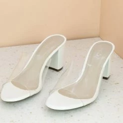 Inc.5 Casual TRANSPARENT BLOCK MULE-WHITE