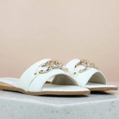 Inc.5 FLAT PLATED HEEL MULE-WHITE Casual