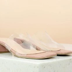 Inc.5 TRANSPARENT BLOCK HEEL MULES - PINK