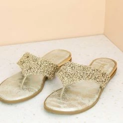 Inc.5 EMBROIDED FLAT THOMG-GOLD SALE