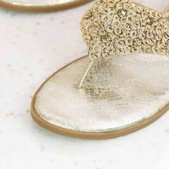 Inc.5 EMBROIDED FLAT THOMG-GOLD SALE
