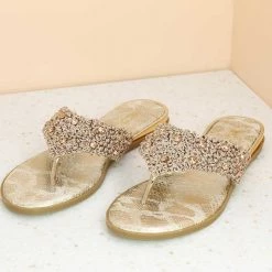 Inc.5 EMBROIDED FLAT CASUAL THONG-ROSE GOLD SALE