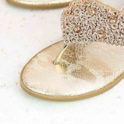 Inc.5 EMBROIDED FLAT CASUAL THONG-ROSE GOLD SALE