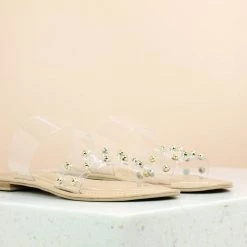 Inc.5 TRANSPARENT STUDDED FLAT MULE-BEIGE SALE