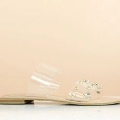 Inc.5 TRANSPARENT STUDDED FLAT MULE-BEIGE SALE