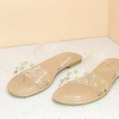 Inc.5 TRANSPARENT STUDDED FLAT MULE-BEIGE SALE