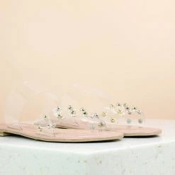 Inc.5 TRANSPARENT STUDDED FLAT MULE-PEACH SALE