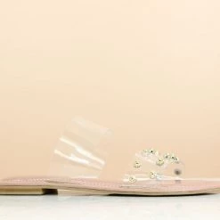 Inc.5 TRANSPARENT STUDDED FLAT MULE-PEACH SALE