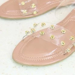 Inc.5 TRANSPARENT STUDDED FLAT MULE-PEACH SALE