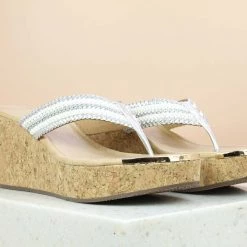 Inc.5 SALE CORK COVERED PLATFORM THONG - SILVER
