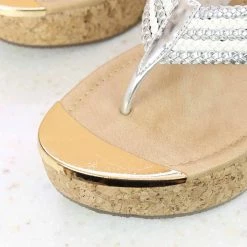 Inc.5 SALE CORK COVERED PLATFORM THONG - SILVER