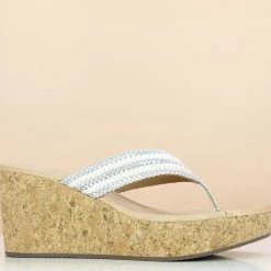 Inc.5 SALE CORK COVERED PLATFORM THONG - SILVER