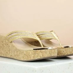 Inc.5 SALE CORK COVERED PLATFORM THONG - GOLD