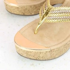 Inc.5 SALE CORK COVERED PLATFORM THONG - GOLD