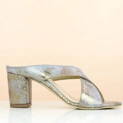 Inc.5 SNAKE PRINT BLOCK HEEL-GUN METAL