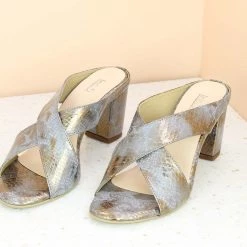 Inc.5 SNAKE PRINT BLOCK HEEL-GUN METAL