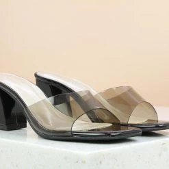 Inc.5 TRANSPARENT BLOCK HEEL MULES