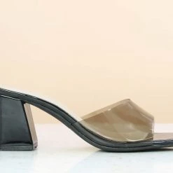 Inc.5 TRANSPARENT BLOCK HEEL MULES