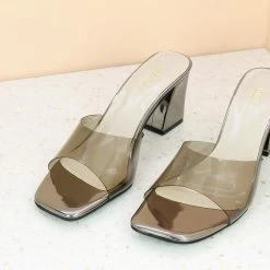 Inc.5 TRANSPARENT BLOCK HEEL MULES