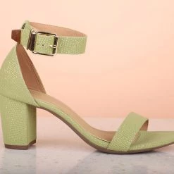 Inc.5 WOMEN ANKLE STRAP BLOCK HEEL-GREEN