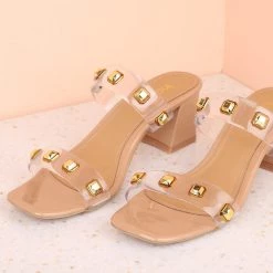 Inc.5 Inc5 BLOCK HEEL STUDDED TRANSPARENT