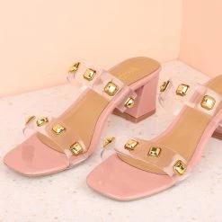 Inc.5 Inc5 BLOCK HEEL STUDDED TRANSPARENT