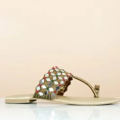 Inc.5 MIRROR WORK ETHNIC WORK THONG-ANTIQUE GOLD