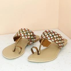 Inc.5 MIRROR WORK ETHNIC WORK THONG-ANTIQUE GOLD