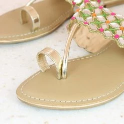 Inc.5 SALE MIRROR WORK ETHNIC THONG-GOLD