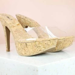 Inc.5 TRANSPARENT MULE CORK HEELED-WHITE