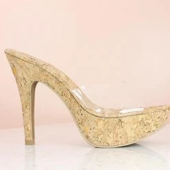 Inc.5 TRANSPARENT MULE CORK HEELED-WHITE