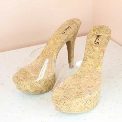 Inc.5 TRANSPARENT MULE CORK HEELED-WHITE