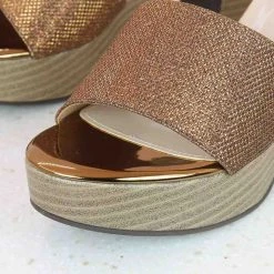 Inc.5 GLITTERY PLATFORM MULES-BRONZE SALE