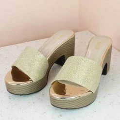 Inc.5 GLITTERY PLATFORM MULES-GOLD