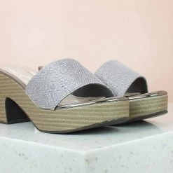 Inc.5 SALE GLITTERY PLATFORM MULES-GUN METAL