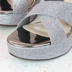 Inc.5 GLITTERY CROSS STRAP PLATFORM MULES-GUN METAL SALE