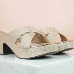 Inc.5 SALE GLITTERY CROSS STRAP PLATFORM MULES-ROSE GOLD
