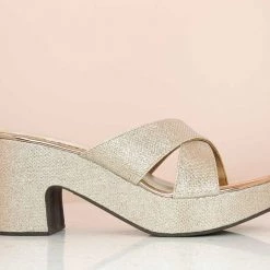 Inc.5 SALE GLITTERY CROSS STRAP PLATFORM MULES-ROSE GOLD