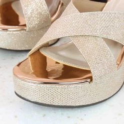 Inc.5 SALE GLITTERY CROSS STRAP PLATFORM MULES-ROSE GOLD