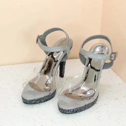 Inc.5 SALE GLITTERY HEEL SANDAL-GUN METAL